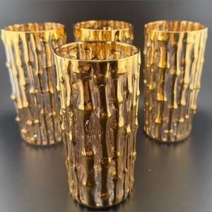 4 Imperial Glass. “Bambu Gold” 14oz raised 24kt gold. Highball